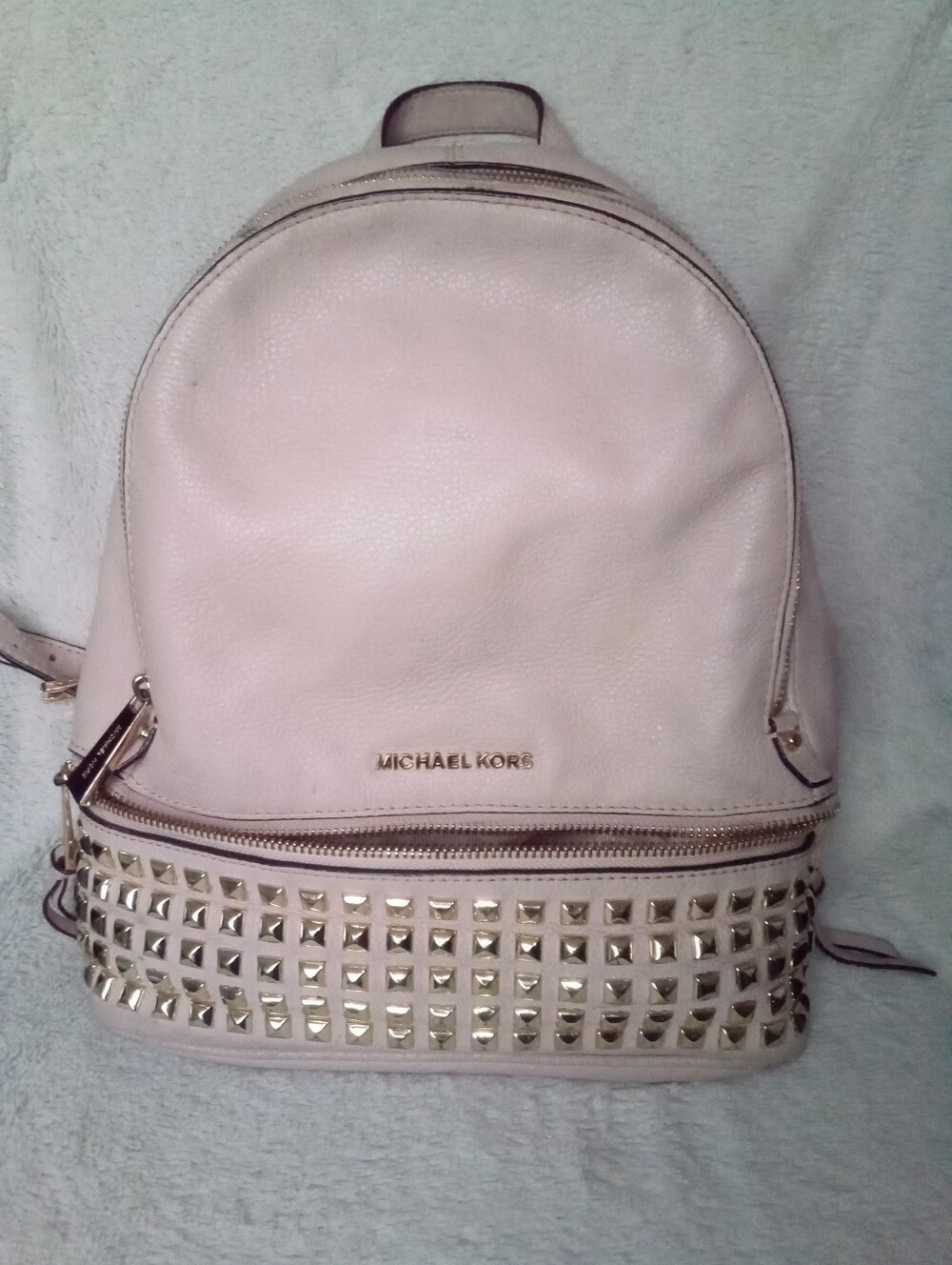 Michael Kors Rhea Baby Light Pink Studded Leather Backpack with Gold Hardware
